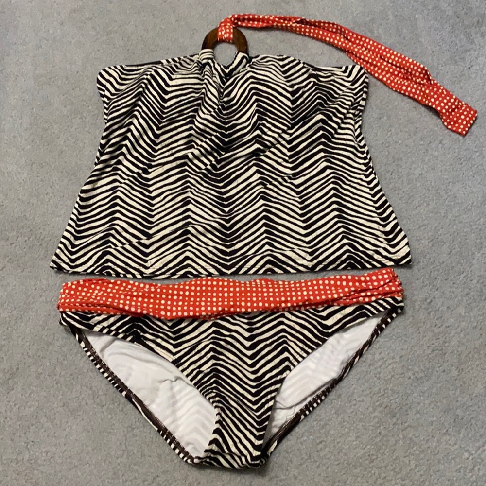 Polka Dot/Striped Tankini with Wood Accent
